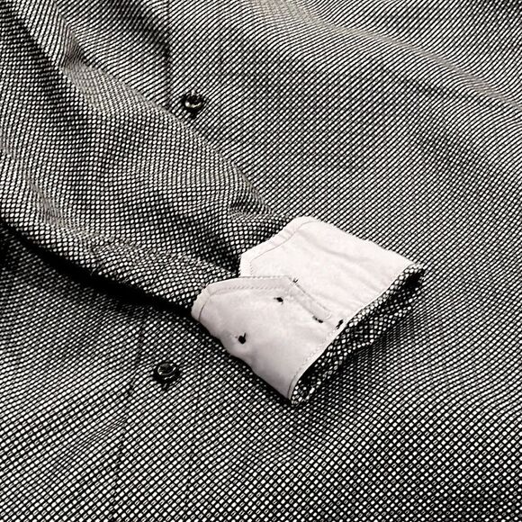 Mens Microfiber Black/White Dot Print Long Sleeve Button Down Shirt Size Medium - Picture 6 of 10